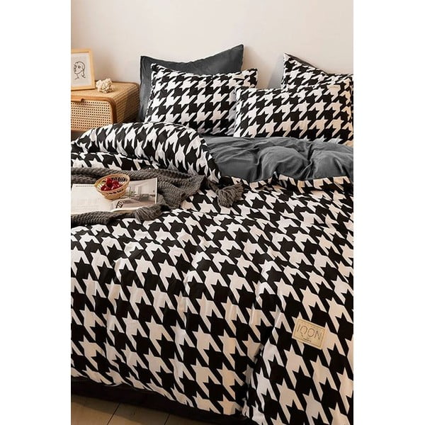 Черно-бяло памучно спално бельо за двойно легло/разширено легло с чаршаф 200x220 cm - Mila Home