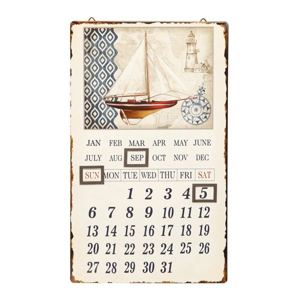 Nástěnný kovový kalendář Novita Spinnaker, 30 x 50 cm