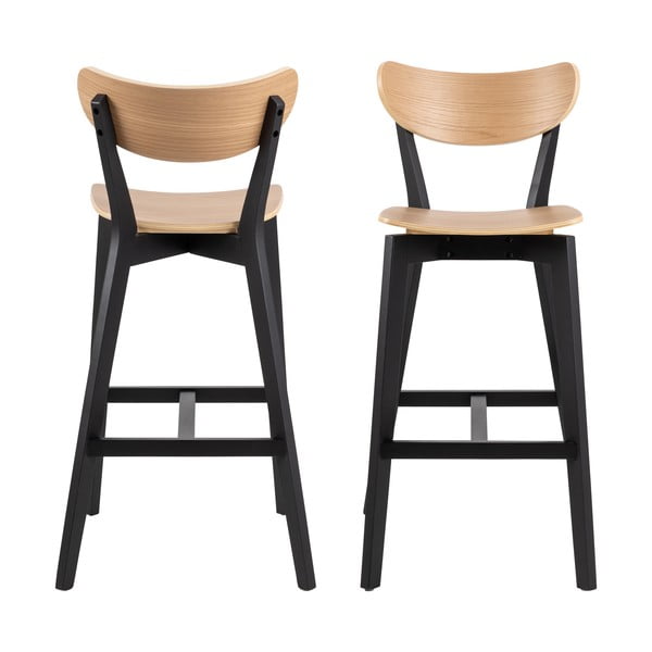 Бар столове в цвят на дървесина от черен естествен каучук в комплект от 2 броя 105 см Roxby - Actona-image-4