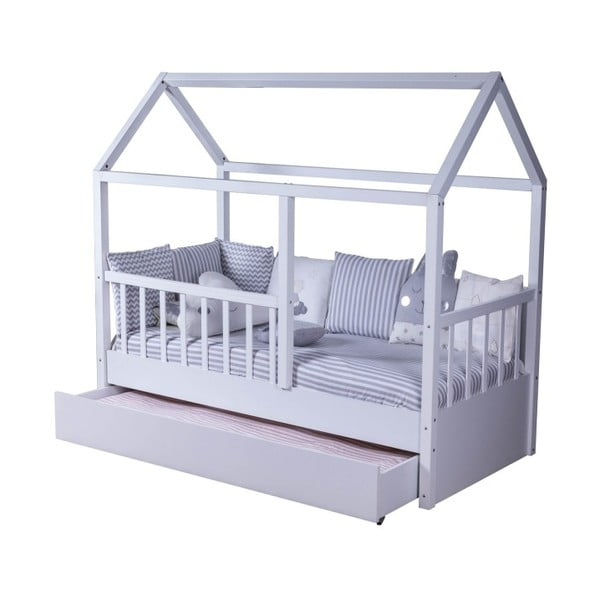 Бяло детско двойно легло във формата на къща с допълнително разтегателно легло Mezzo My House, 90 x 190 cm - Archi