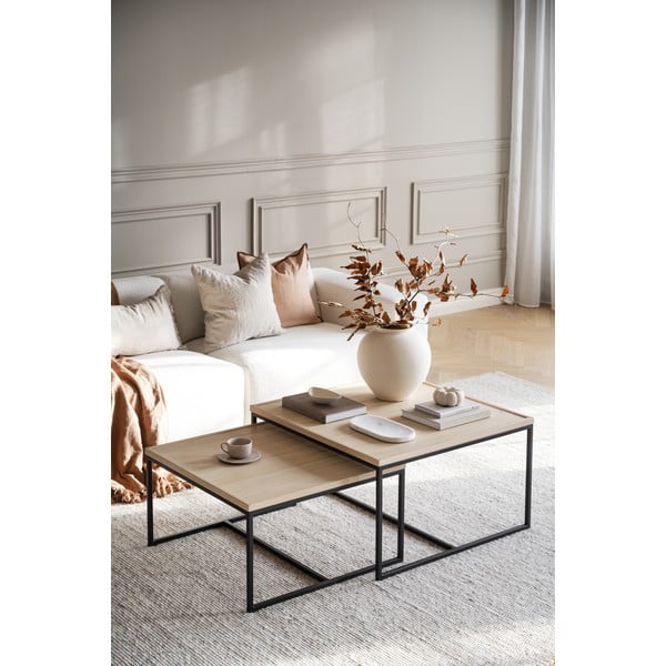 Масичка за кафе с дъбова дървена плоскост в естествен цвят ø 80 cm Deerfield – Rowico-image-1