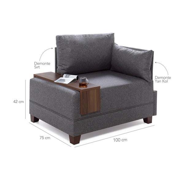 Сив фотьойл с подлакътник от дясната страна и дъска за съхранение Martha Fly - Balcab Home-image-1