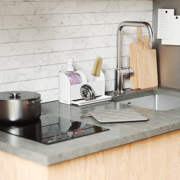 Бяла стойка за перилни препарати от рециклирана пластмаса Sling - Umbra-image-1