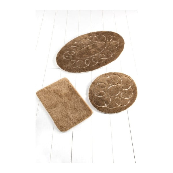 Комплект от 3 кафяви килимчета за баня Safir Coffee - Confetti Bathmats