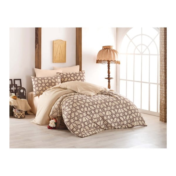 Спално бельо с чаршаф за единично легло Бежово , 160 x 220 cm - Mijolnir