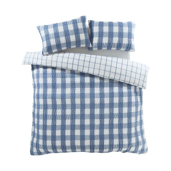Синьо  двойно  фланелено спално бельо 200x200 cm Gingham Check – Catherine Lansfield-image-2