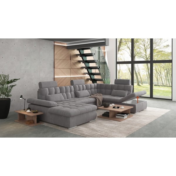 Сив разтегателен ъглов диван с място за съхранение (десен ъгъл/U форма) Merkur – Ropez-image-4