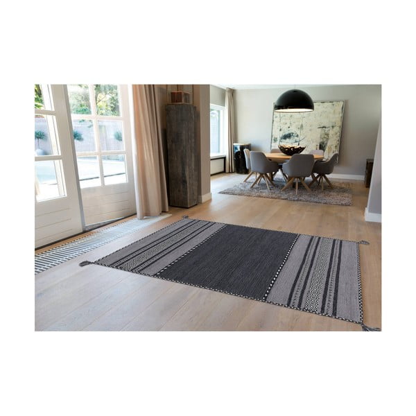 Тъмно сив ръчно изработен памучен килим Navarro 2919, 60 x 90 cm - Arte Espina