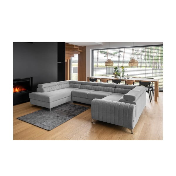 Светлосив разтегателен ъглов диван с място за съхранение (ляв ъгъл U форма) Louis – ELTAP-image-1
