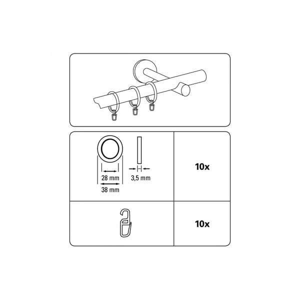 Халки за пердета с вложка и кука в комплект от 10 Kreta - Gardinia-image-1