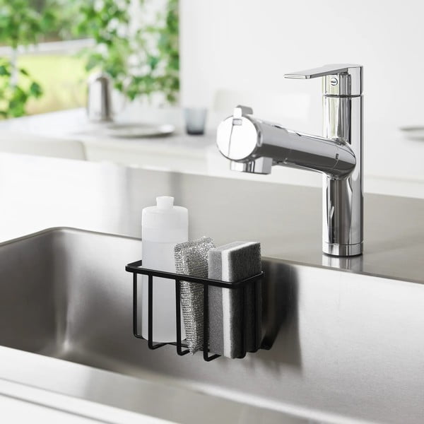 Черна метална стойка за перилни препарати без пробиване Film Hook – YAMAZAKI-image-1