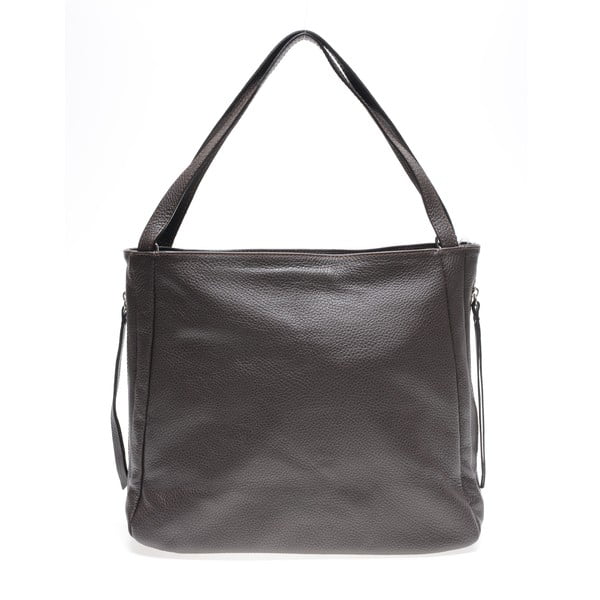 Тъмнокафява кожена чанта с 3 вътрешни джоба - Carla Ferreri