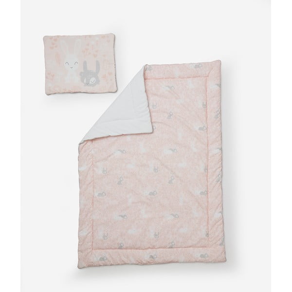 Комплект от розово бебешко одеяло с възглавница Happy , 100 x 135 cm Bunnies - Pinio