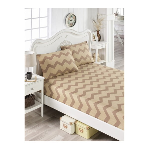 Комплект бежови чаршафи и 2 калъфки за възглавници за двойно легло Parra Mula, 160 x 200 cm - Mijolnir