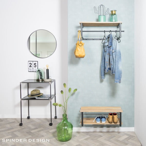 Черна/в естествен цвят метална стенна закачалка с рафт 76 cm Marco – Spinder Design-image-1