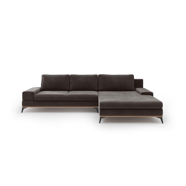 Тъмнокафяв ъглов разтегателен диван с кадифена покривка, десен ъгъл Astre - Windsor & Co Sofas