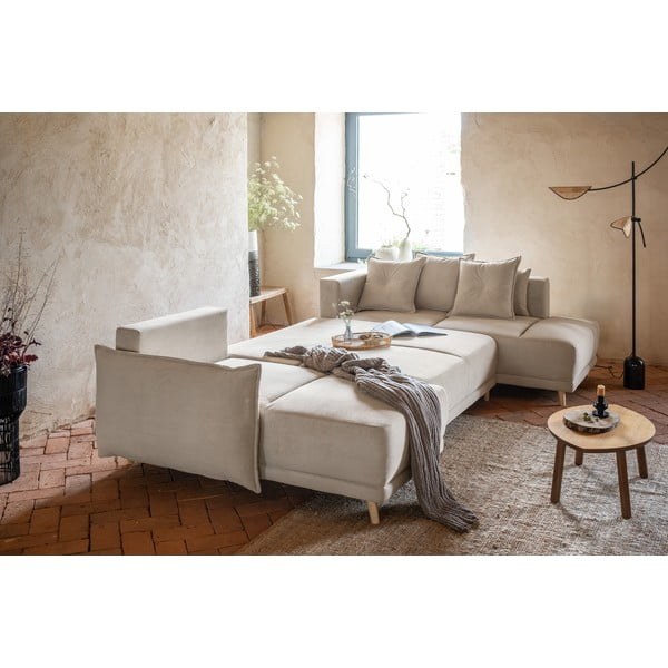 Бежов ъглов диван от велур (десен ъгъл/U-образна форма) Lazy Lukka - Miuform-image-4