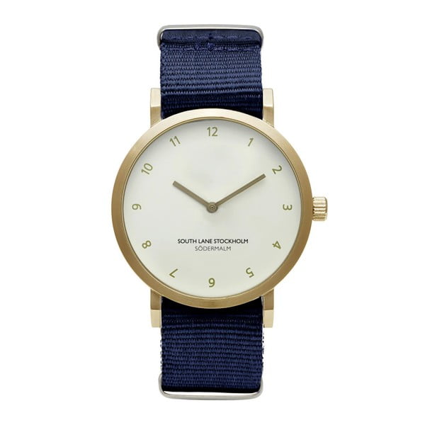 Unisex hodinky s modrým řemínkem South Lane Stockholm Sodermalm Gold Big