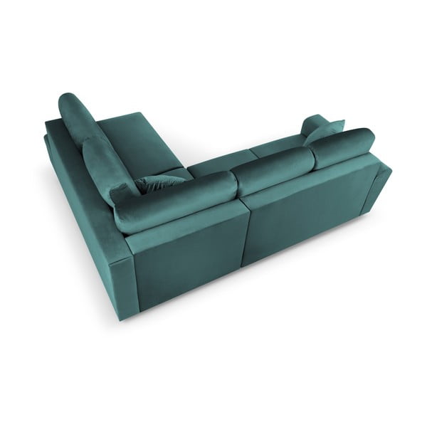 Кадифен разтегателен ъглов диван с място за съхранение в петролен цвят (десен ъгъл/L форма) Kyoto – Cosmopolitan Design-image-4