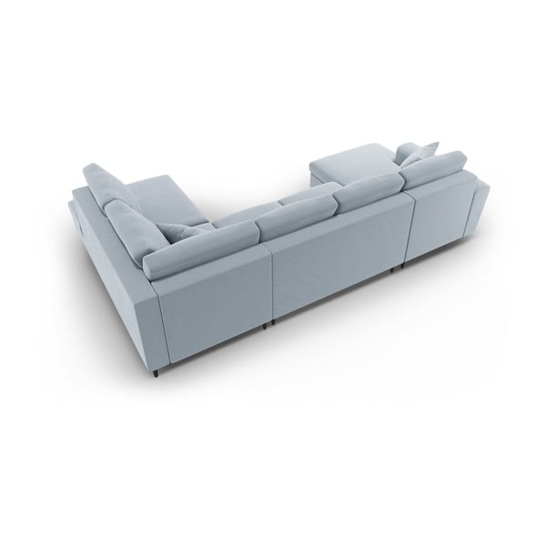 Светлосин кадифен разтегателен ъглов диван с място за съхранение (десен ъгъл/U форма) Kyoto – Cosmopolitan Design-image-4