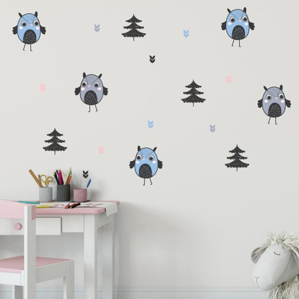 Комплект скандинавски стикери за стена за деца със сови и дървета - Ambiance