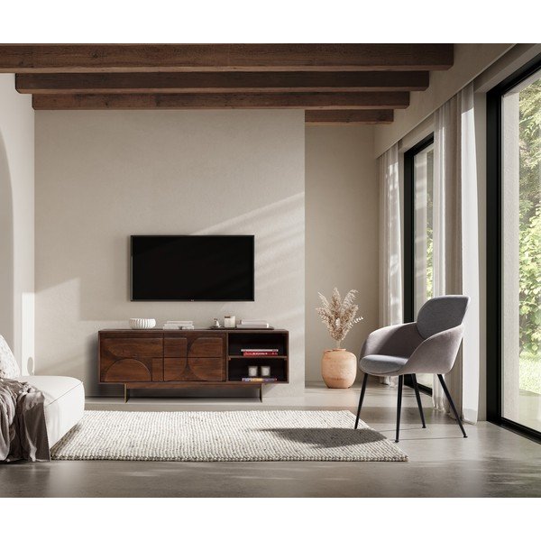 Кафява маса за телевизор от масивно манго 145x55x40 cm Trisha – MOME-image-1