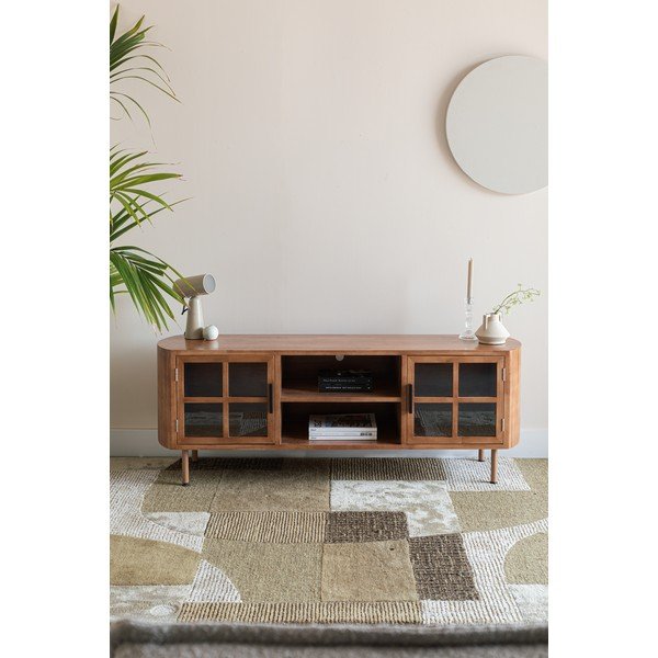 Маса за телевизор от масивно каучуково дърво в естествен цвят 150x55x38 cm Yaz – White Label-image-1