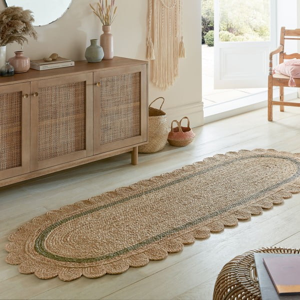 Ръчно изработена ютена пътека в тъмнозелен и естествен цвят 80x230 cm Grace Green – Flair Rugs-image-1