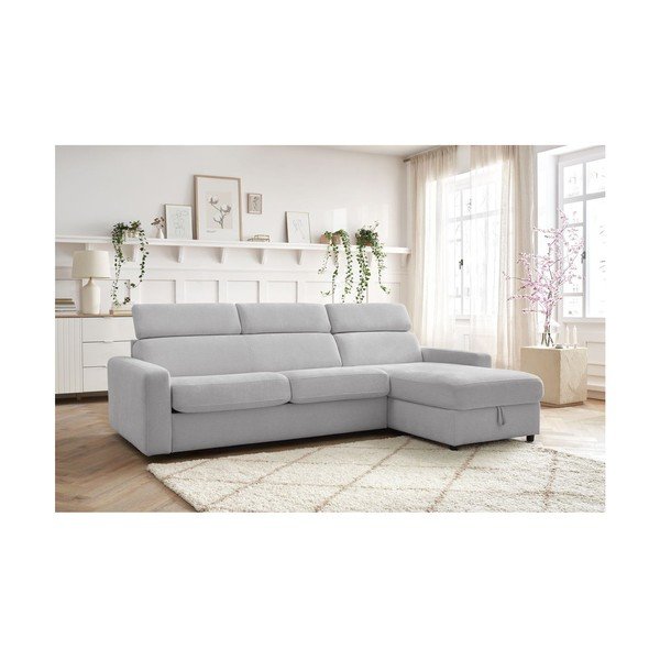 Светлосив разтегателен ъглов диван (променлив) Monaco – Bobochic Paris-image-1