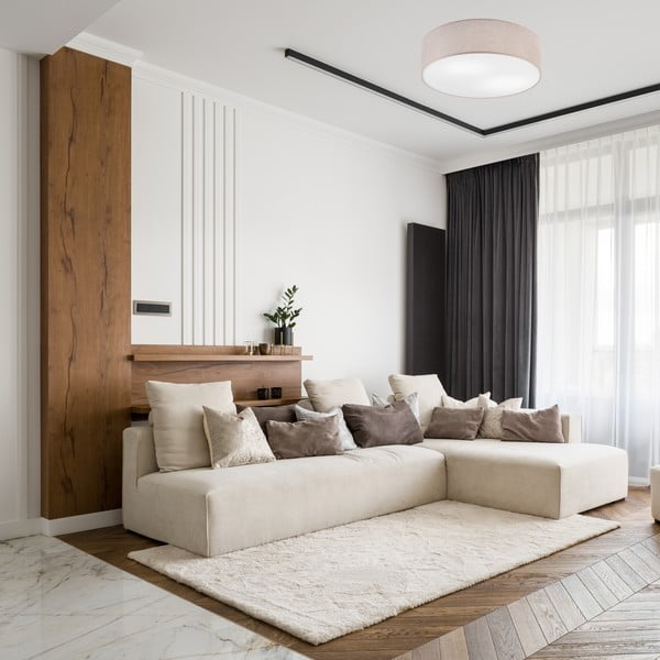 Светлосива лампа за таван с текстилен абажур ø 45 cm Vivian - LAMKUR-image-1