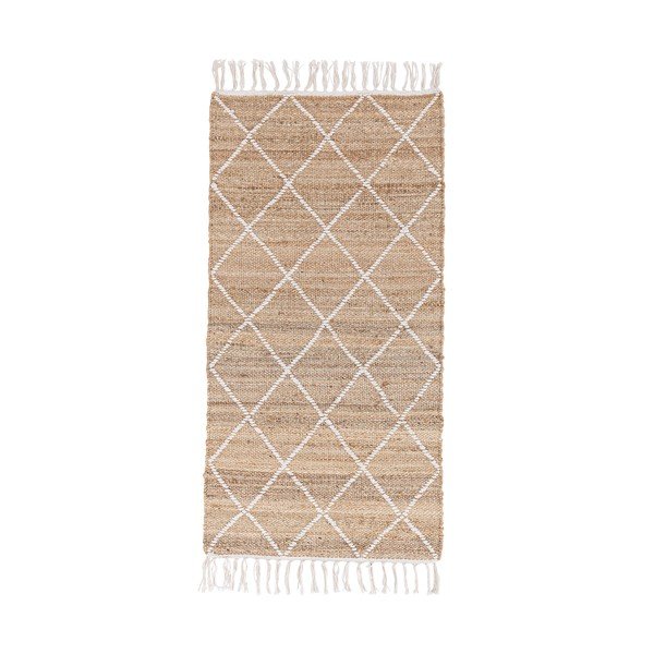 Бял/в естествен цвят ръчно изработен ютен килим 70x140 cm Shaila – Bizzotto