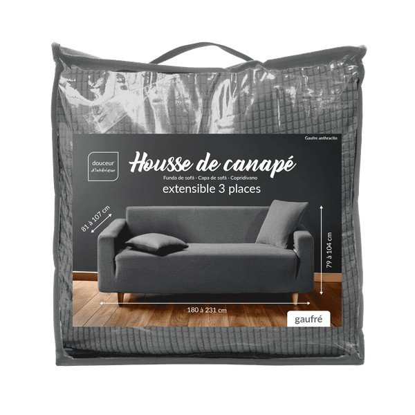 Антрацитно триместно ластично покривало за диван Sacha – douceur d'intérieur-image-3