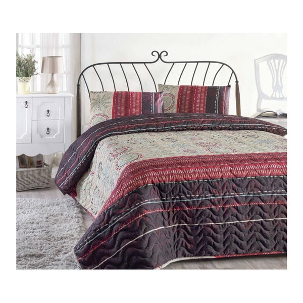 Комплект покривка за легло и калъфка за възглавница от памучна смес в кестеняв цвят, 160 x 220 cm Aries - Unknown