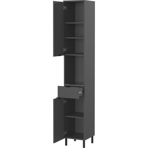 Антрацитен висок тесен шкаф за баня 30x190 cm Arcena – Germania-image-3