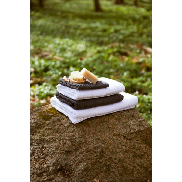 Тъмносива кърпа от органичен памук от тери 30x30 cm Check – JUNA-image-1