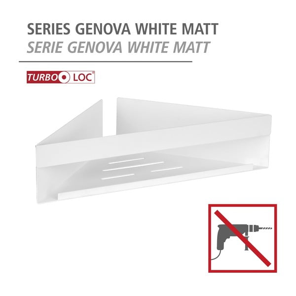 Ъглов рафт за баня без пробиване от неръждаема стомана в матово бял цвят Genova – Wenko-image-4