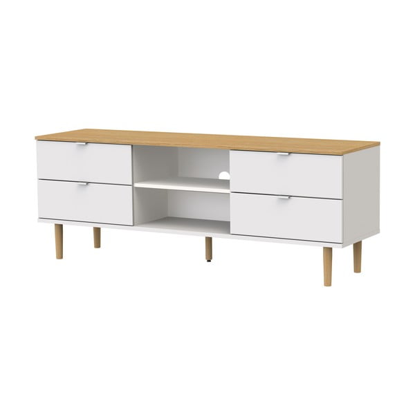 Масичка за телевизор с дъбов декор в бял и естествен цвят 162x61 cm Skagen - Tenzo-image-2