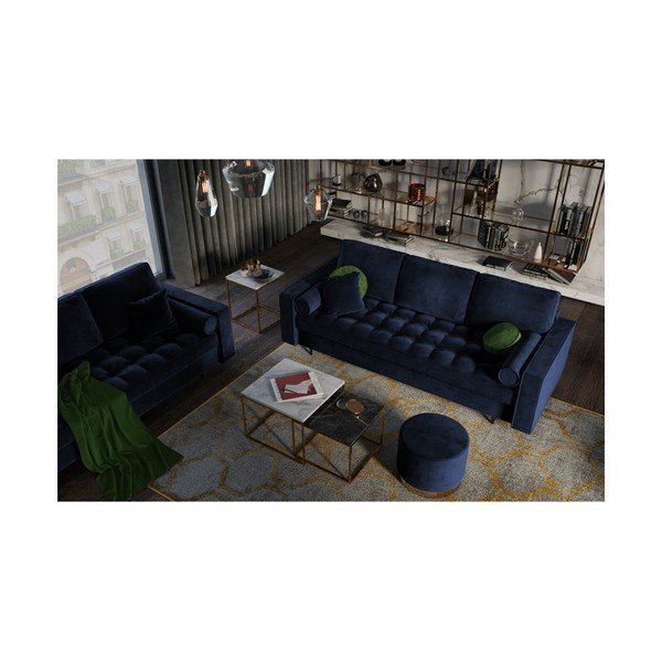 Син кадифен разтегателен диван Santo - Milo Casa-image-1