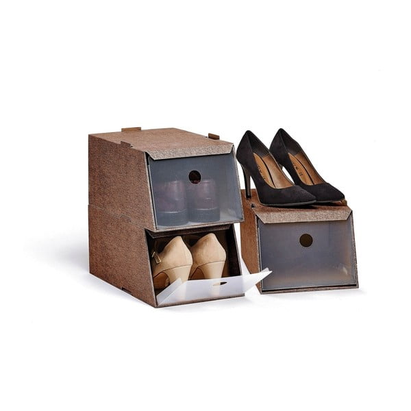 Комплект от 3 кафяви кутии за съхранение на обувки - Domopak