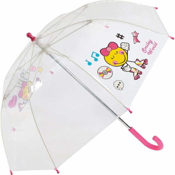 Dětský transparentní deštník s růžovou rukojetí Smiley World