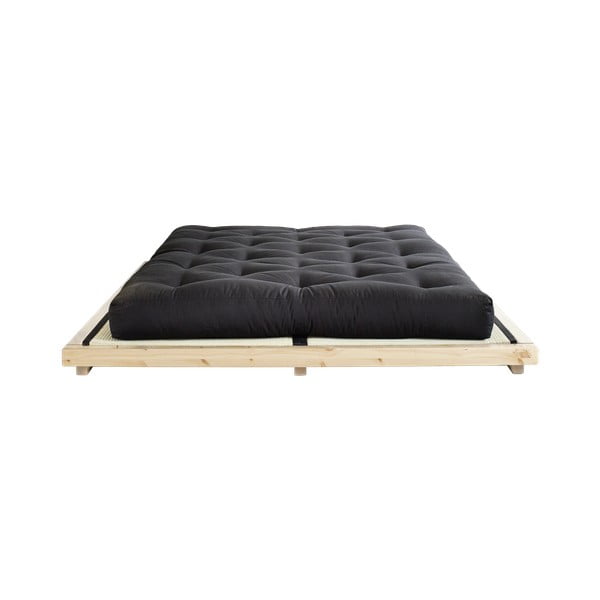 Dvoulůžková postel z borovicového dřeva s matrací a tatami Karup Design Dock Comfort Mat Natural Clear/Black, 160 x 200 cm