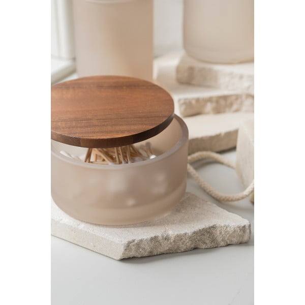 Бежов стъклен органайзер за баня за памучни тампони Modest – Mette Ditmer Denmark-image-1