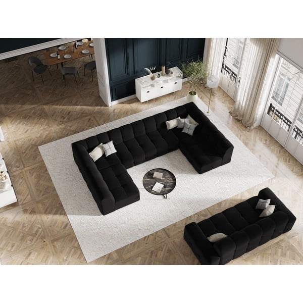 Ъглов диван от черно кадифе (U-образен) Kendal - Micadoni Home-image-1