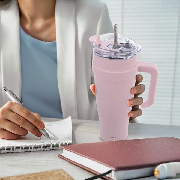 Розова термочаша със сламка 1,2 l Termo – Orion-image-1