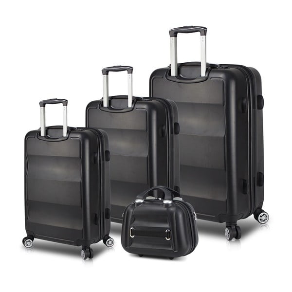 Комплект от 3 черни куфара за пътуване на колелца с USB портове и ръчен куфар My Valice LASSO Travel Set - Myvalice