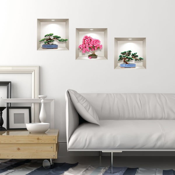 Комплект от 3 естествени и цветни 3D стикери за стена Bonsai - Ambiance
