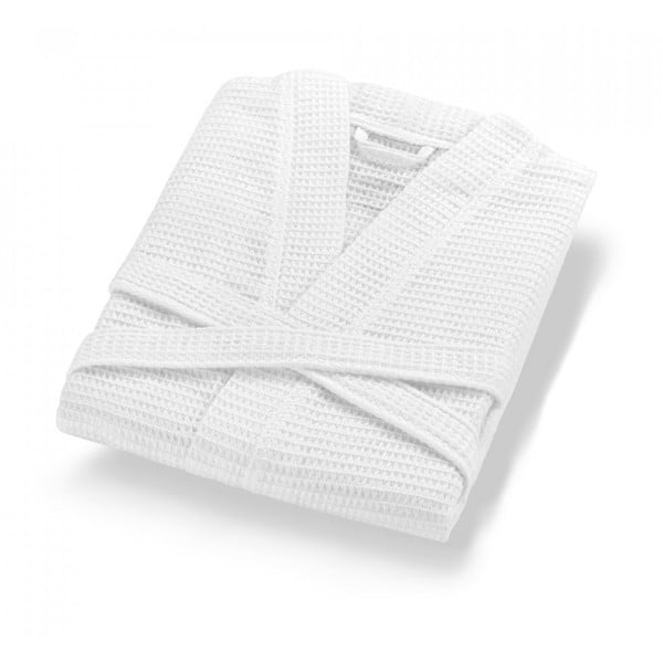 Бял памучен халат за баня размер L Mia Waffle - Foutastic