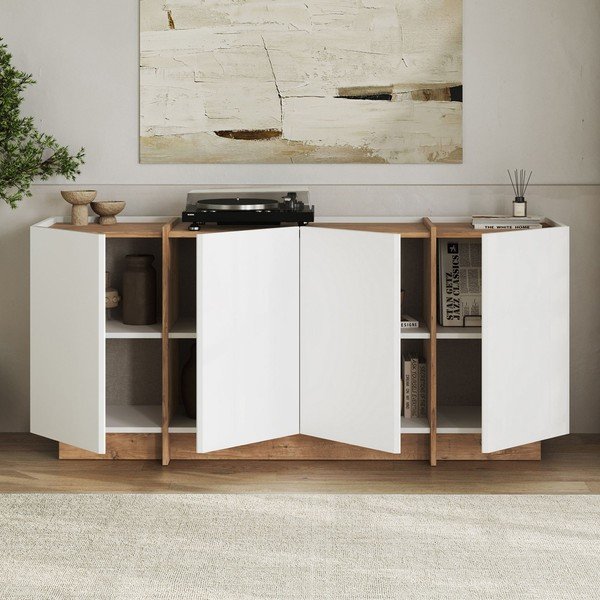 Бял скрин от декор от бор с отвор за кабели 180x80x45 cm Dorma – Kalune Design-image-2