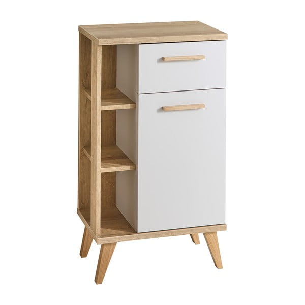 Нисък шкаф за баня от декор от дъб в кремав и естествен цвят 50,5x89,5 cm Quickset 966 – Pelipal