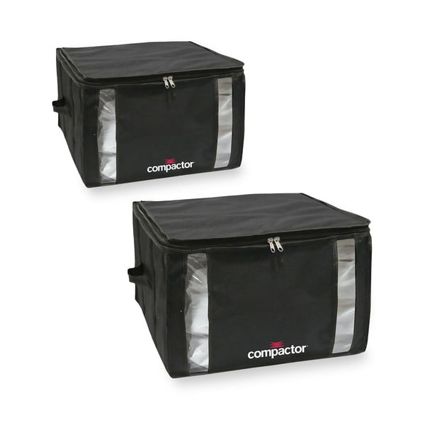 Комплект от 2 черни кутии за съхранение с вакуумна опаковка Medium, 40 x 25 cm Black Edition - Compactor